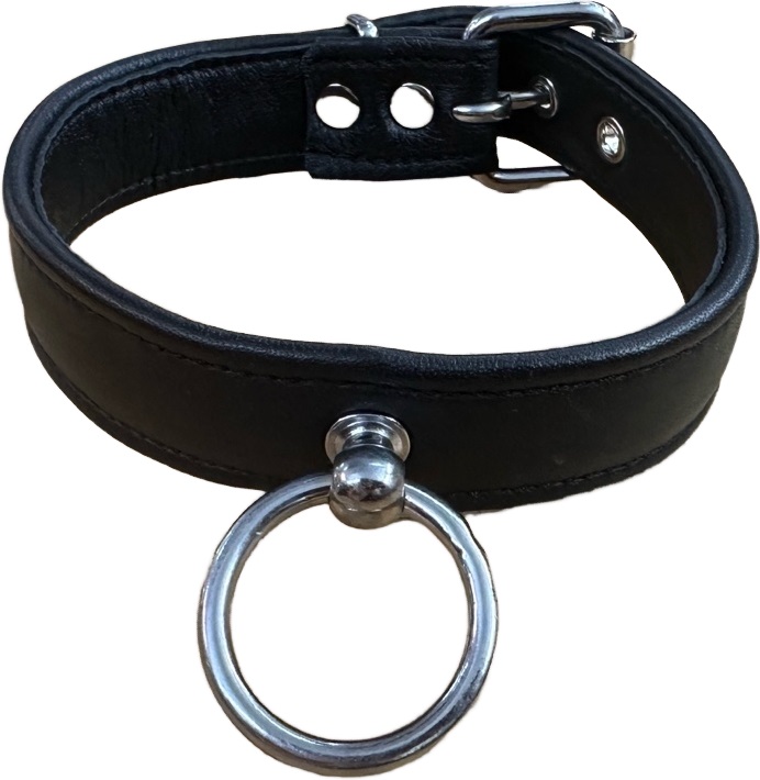 Choker - Halsband der O in Schwarz - echtes Leder mit grossem Ring - Grösse S